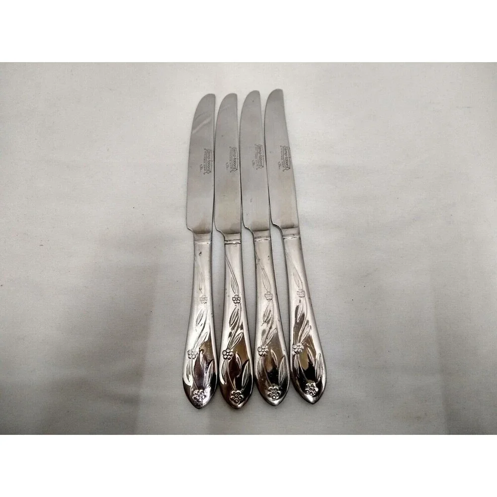 4 VINTAGE Temptations Old World Floral Stainless Steel Butter Knives